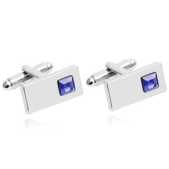 (5/$25 SALE ✅)Faux Diamond Blue Gemstone French Silver Cross Border Cufflinks - Picture 1 of 8